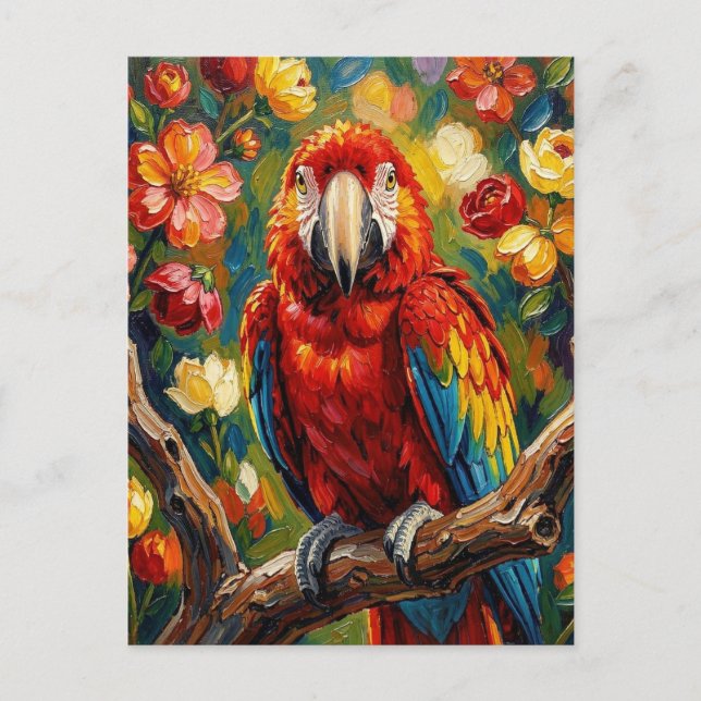 Pretty Impasto Macaw Parrot | Keeping in Touch Postcard (Front)