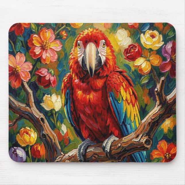 Pretty Impasto Macaw Parrot  Mouse Pad (Front)