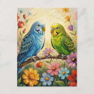 Pretty Impasto Parakeets   Keeping in Touch Postcard