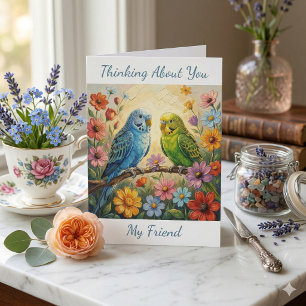 Pretty Impasto Parakeets   You're On My Mind Card