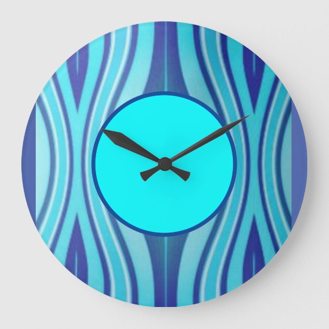 Pretty in Blue Abstract Non Personalized Swirls Large Clock (Front)