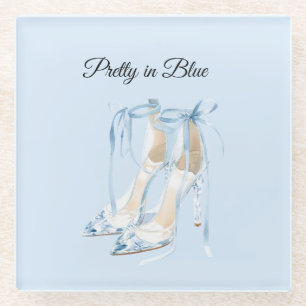 Pretty in Blue High Heels Glass Coaster