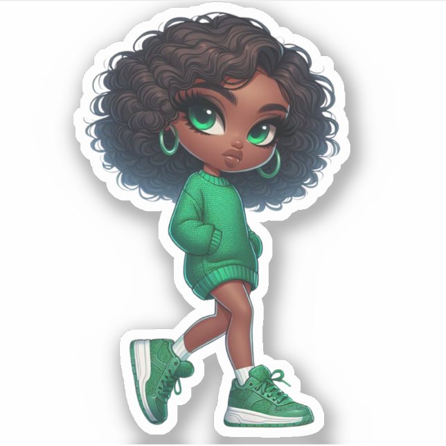 Pretty in green cute black chibi girl (Front)