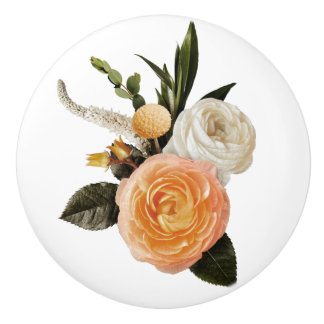 Pretty in Peach Floral Bouquet Ceramic Knob