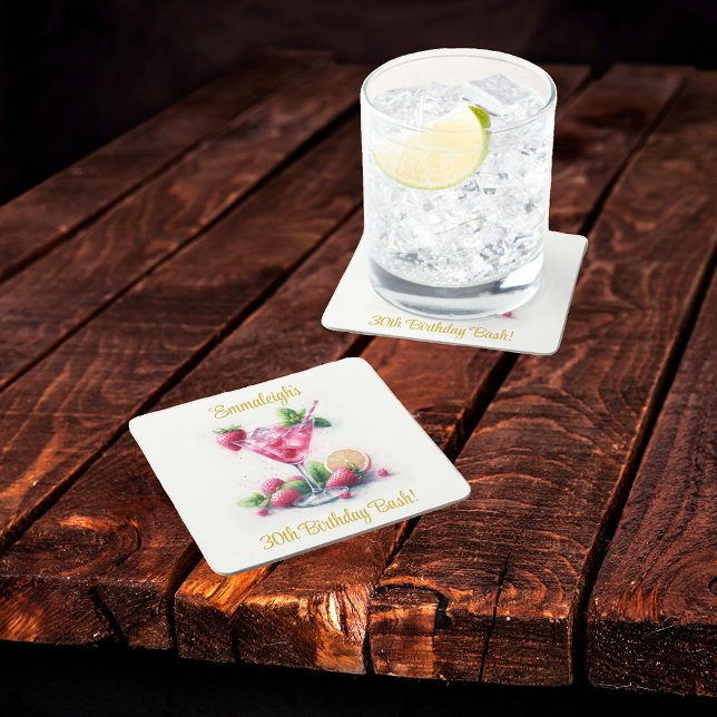 Pretty in Pink 30th Birthday Celebration Square Paper Coaster (Creator Uploaded)