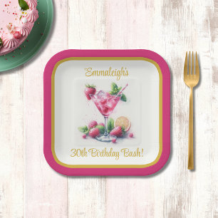 Pretty in Pink 30th Birthday Celebration Square Paper Plate
