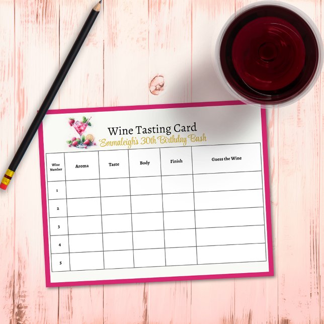 Pretty in Pink 30th Birthday Party Guess the Wine Notepad (Creator Uploaded)