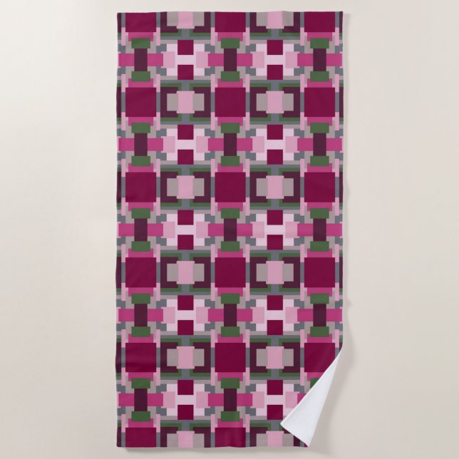 Pretty In Pink And Green Colour Block Beach Towel (Front)