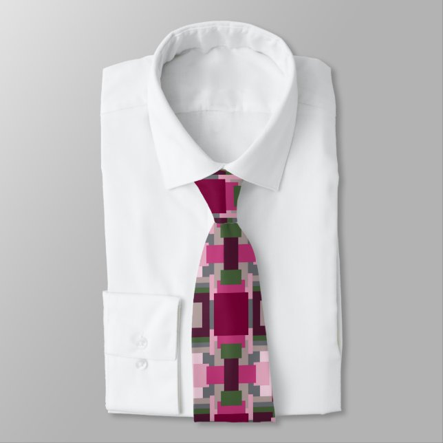 Pretty In Pink And Green Colour Block Tie (Tied)