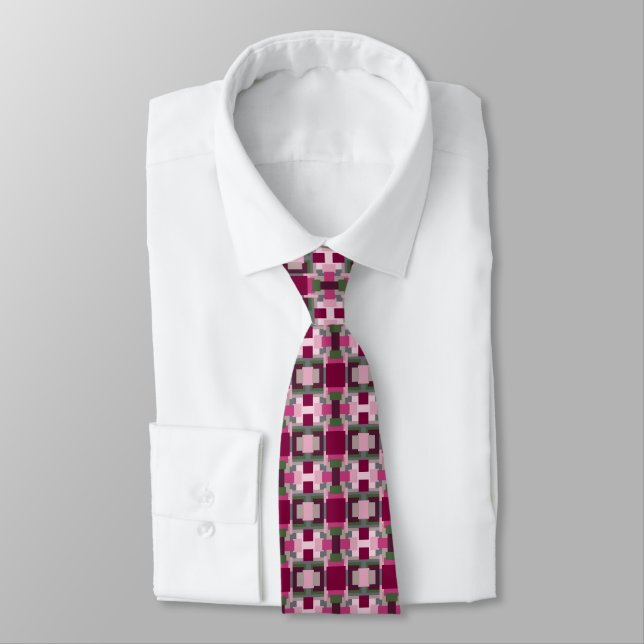 Pretty In Pink And Green Colour Block Tie (Tied)
