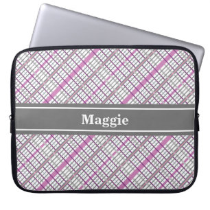 Pretty in Pink and Grey Plaid Laptop Sleeve