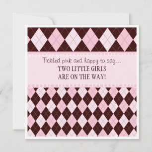 Pretty in Pink Argyle Twin Girl Baby Shower Invitation