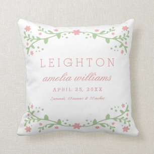 Pretty in Pink Baby Birth Information Pillow