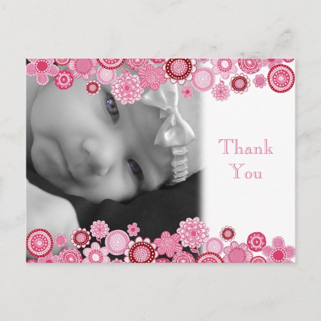 Pretty in Pink Baby Girl Photo Thank You Post Card (Front)
