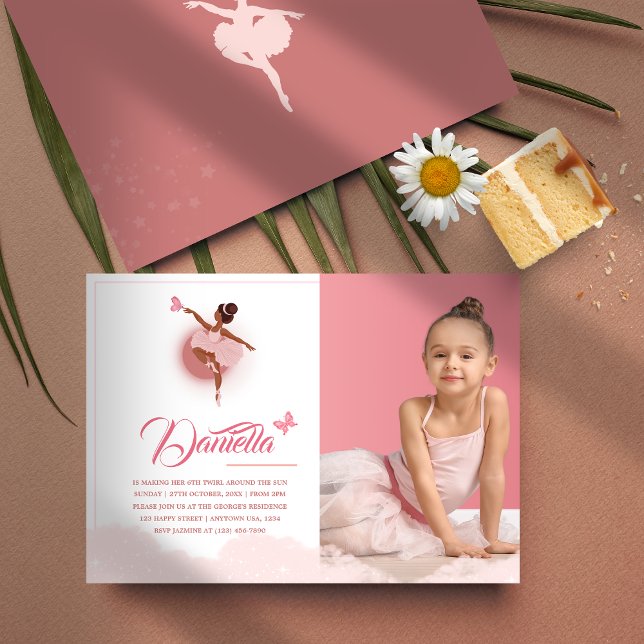 Pretty in Pink Ballerina Birthday Party Photo Invitation (In use)