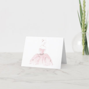 "Pretty in Pink" ballerina greeting card, blank Thank You Card