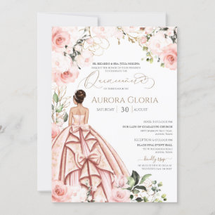 Pretty in Pink Beautiful Gown Rose Quinceañera Inv Invitation