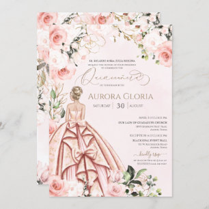 Pretty in Pink Beautiful Rose Elegant Quinceanera  Invitation