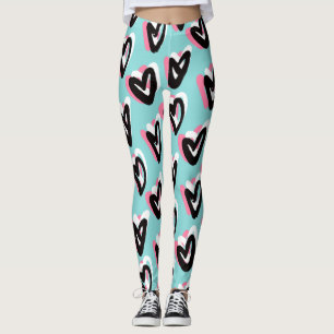 Pretty in Pink & Black Graphic Heart Leggings