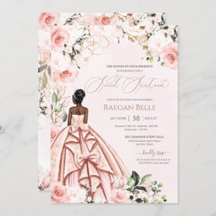 Pretty in Pink Blush Rose Beautiful Gown Sweet 16 Invitation