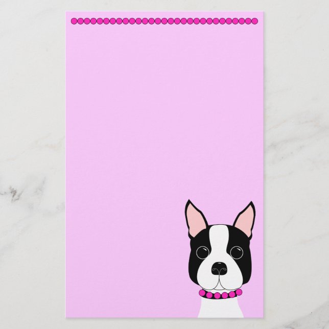 Pretty in Pink Boston Terrier Stationery (Front)