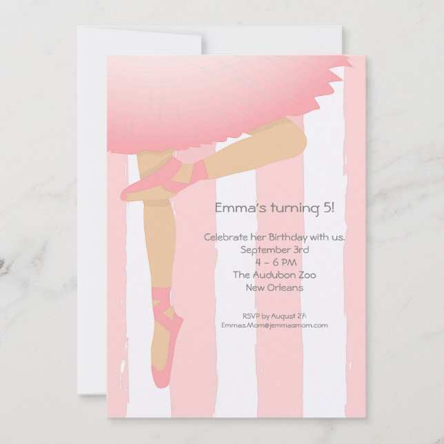 Pretty in Pink.  Child's Ballerina Birthday Party Invitation (Front)