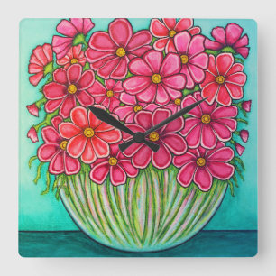 Pretty in Pink Cosmos Clock by Lisa Lorenz