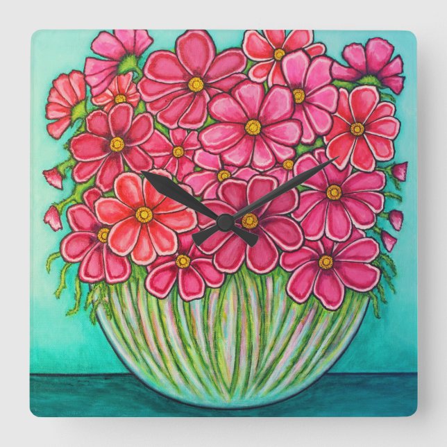 Pretty in Pink Cosmos Clock by Lisa Lorenz (Front)