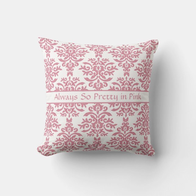 Pretty in Pink Elegant Damask Girl's Bedroom Cushion (Front)