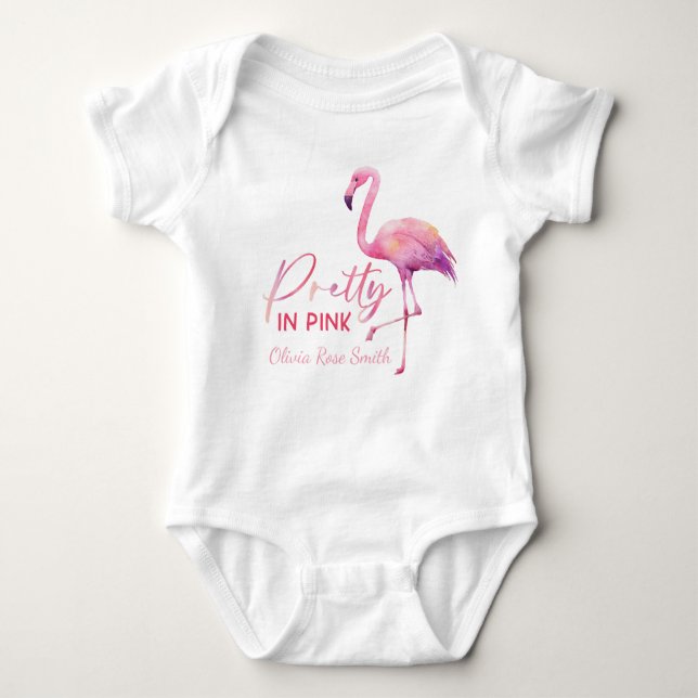 Pretty in Pink Flamingo Baby Shower Bodysuit (Front)