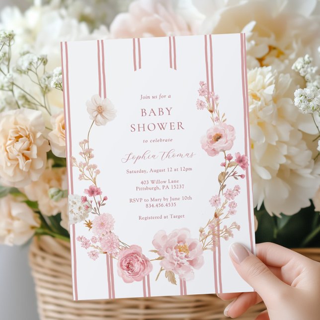Pretty in Pink Floral Baby Shower  Invitation (Creator Uploaded)