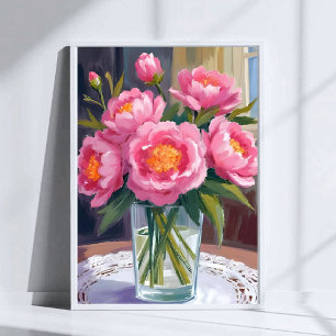 Pretty in Pink Flower Bouquet   Peony Floral Poster