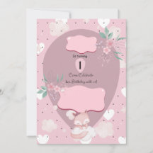 Pretty in Pink Fox  1st Birthday invitation 