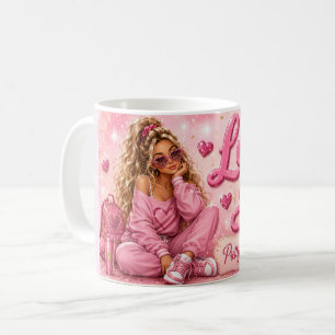 Pretty In Pink Girly Girl Inspirational Love You Coffee Mug