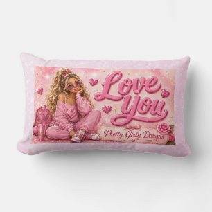 Pretty In Pink Girly Girl Inspirational Love You Lumbar Cushion