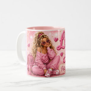 Pretty In Pink Girly Girl Inspirational Love You Two-Tone Coffee Mug