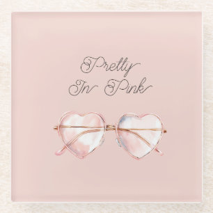 Pretty in Pink Heart Sunglasses Glass Coaster