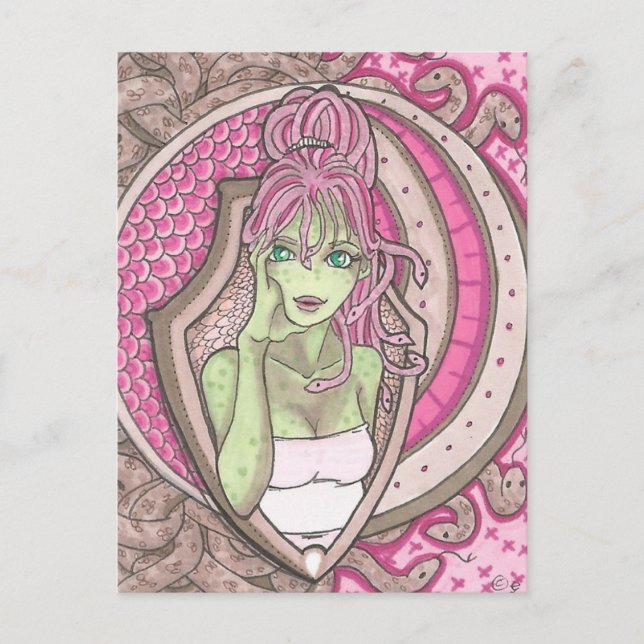 Pretty in Pink Medusa Fantasy Art Nouveau Portrait Postcard (Front)
