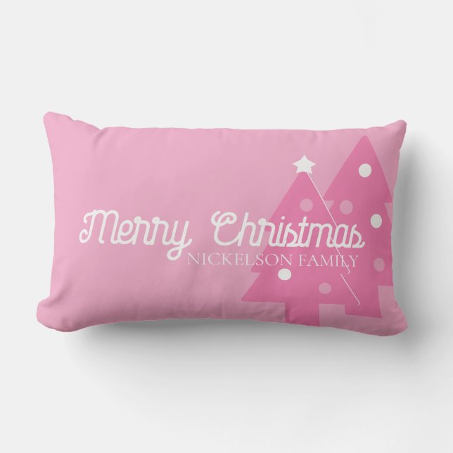 Pretty In Pink Merry Christmas Add Text Lumbar Cushion (Front)