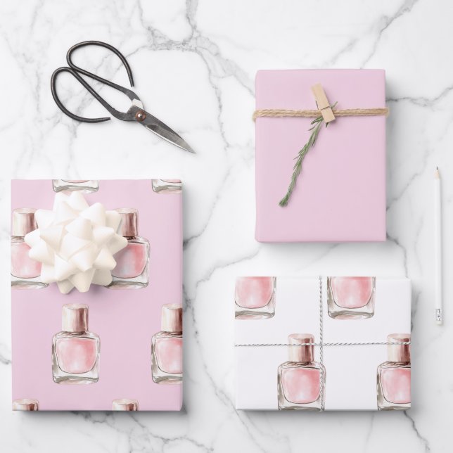 Pretty in Pink Nail Polish Birthday Wrapping Paper Sheet (Front)