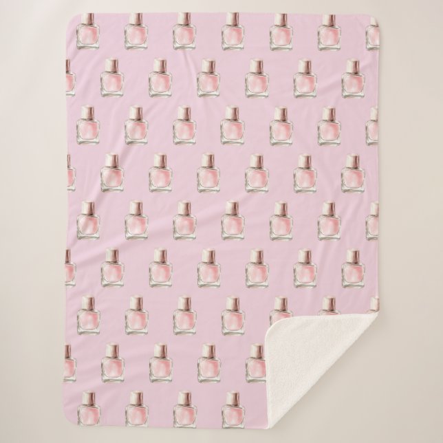 Pretty in Pink Nail Polish Bridal Shower Sherpa Blanket (Front)