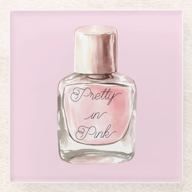 Pretty in Pink Nail Polish Glass Coaster (Front)