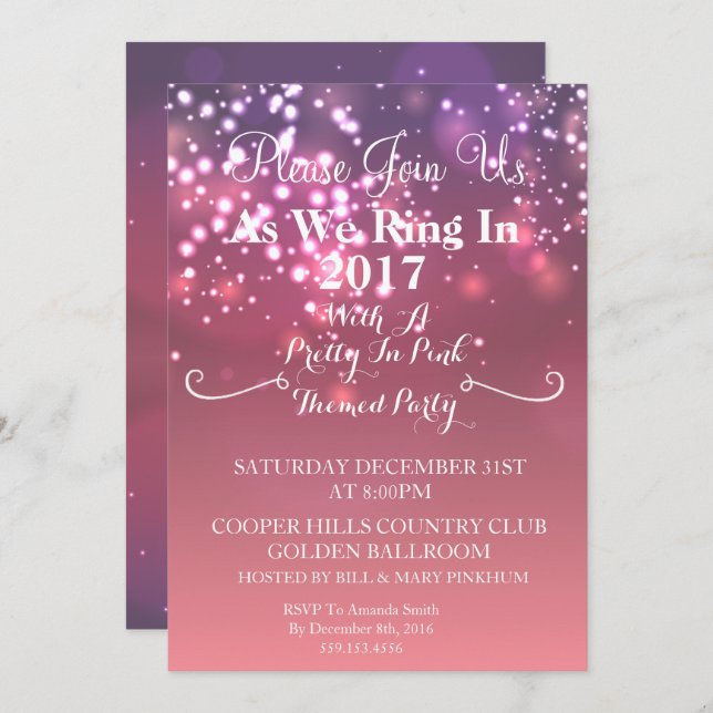 Pretty In Pink New Years Party Invitation (Front/Back)