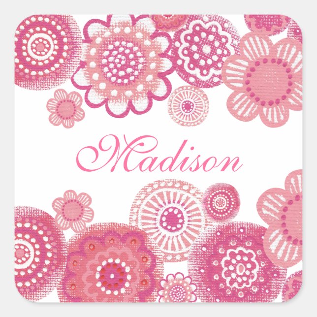 Pretty in Pink Painted Girls Name Square Sticker (Front)