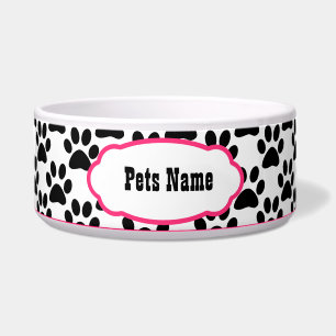 Pretty in Pink Paw Print Personalised Dog Bowl