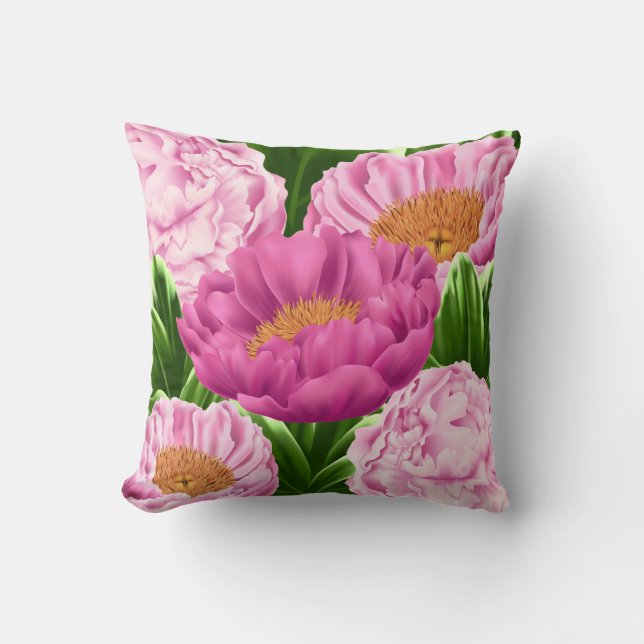 Pretty In Pink Peonies Throw Pillow (Front)