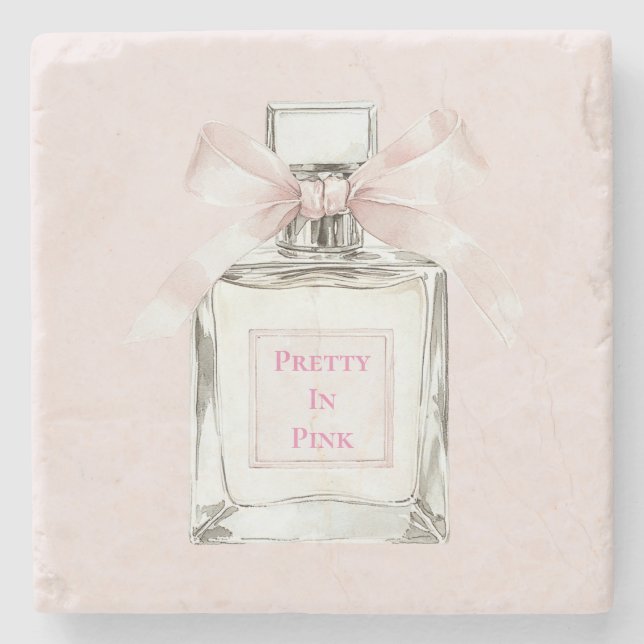 Pretty in Pink Perfume Bottle Bow   Stone Coaster (Front)