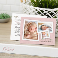 Pretty in Pink Photo Framed Birth Announcement