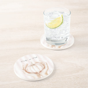 Pretty in Pink Pumpkin in Hands Coaster