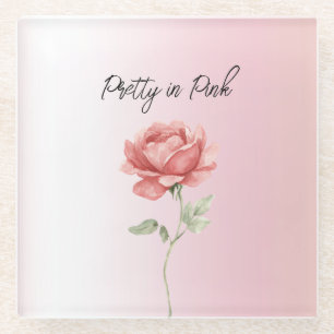 Pretty in Pink Red Rose Glass Coaster